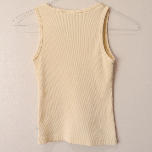 Split Pastel Yellow Ribbed Rhinestone Tank Top - Picture 3 of 7